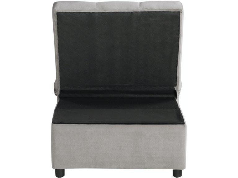 Joyce Media Chair with Pull Out Pop Up ottoman and storage in Gray Velvet type Fabric